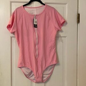 COVER Pink Short Sleeve Zip Front Swimsuit Size XL NWT